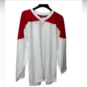 ALLESON ATHLETIC JERSEY MEN’S LONG SLEEVE OVERSIZED V-NECK WHITE & RED SMALL
